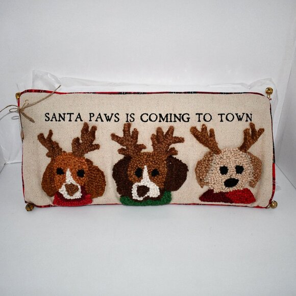 Mud Pie Holiday Collection Santa Paws Hooked Pillow #41600911S NWT - Picture 1 of 3